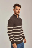 داليدرس بلوفر رجالي بسحاب أمامي كم طويل مخطط بالعرض