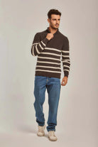 داليدرس بلوفر رجالي بسحاب أمامي كم طويل مخطط بالعرض