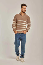 داليدرس بلوفر رجالي بسحاب أمامي كم طويل مخطط بالعرض