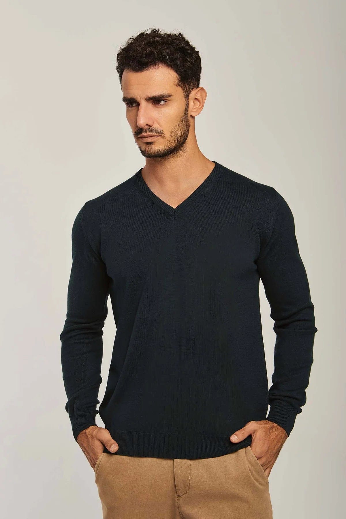 داليدرس بلوفر رجالي سادة برقبة مرتفعة كم طويل