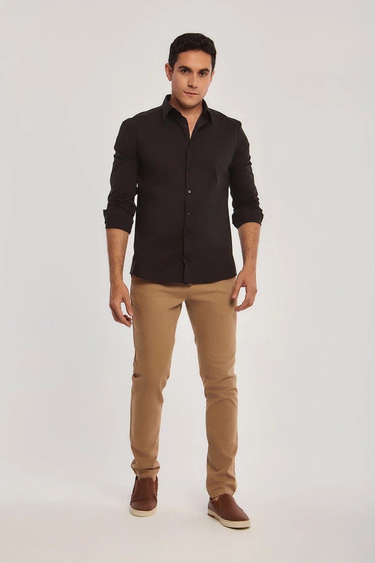 داليدرس قميص رجالي سادة بأزرار أمامية كم طويل