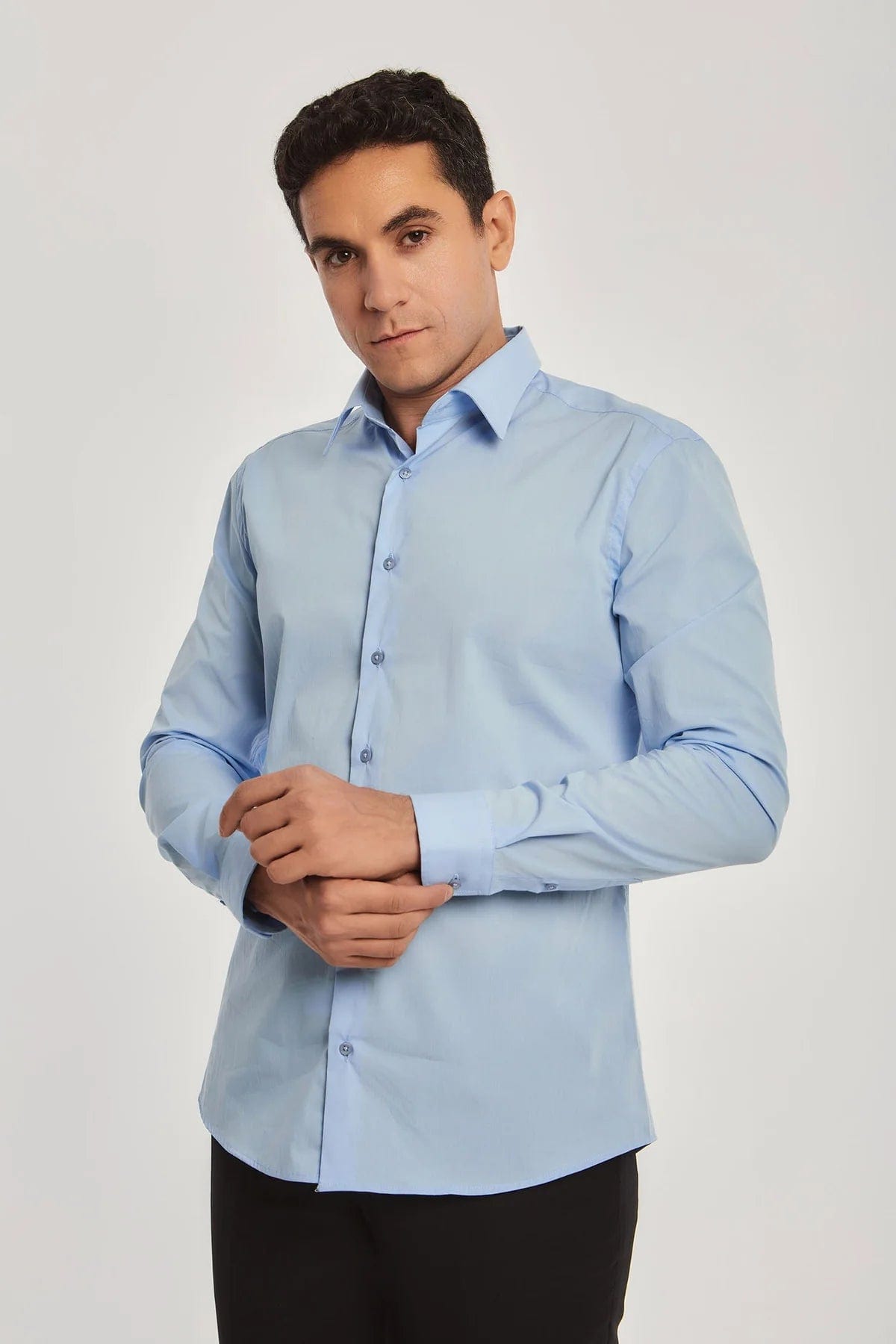 داليدرس قميص رجالي سادة بأزرار أمامية كم طويل