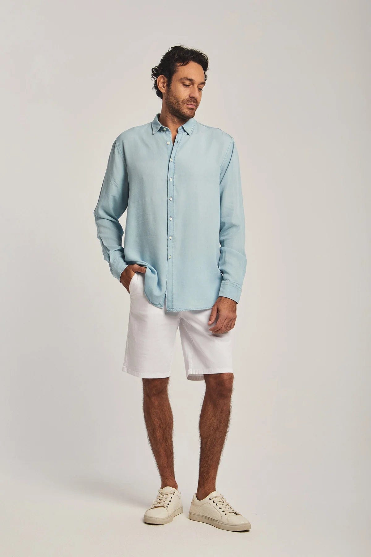 داليدرس قميص رجالي سادة بكم طويل بأزرار أمامية