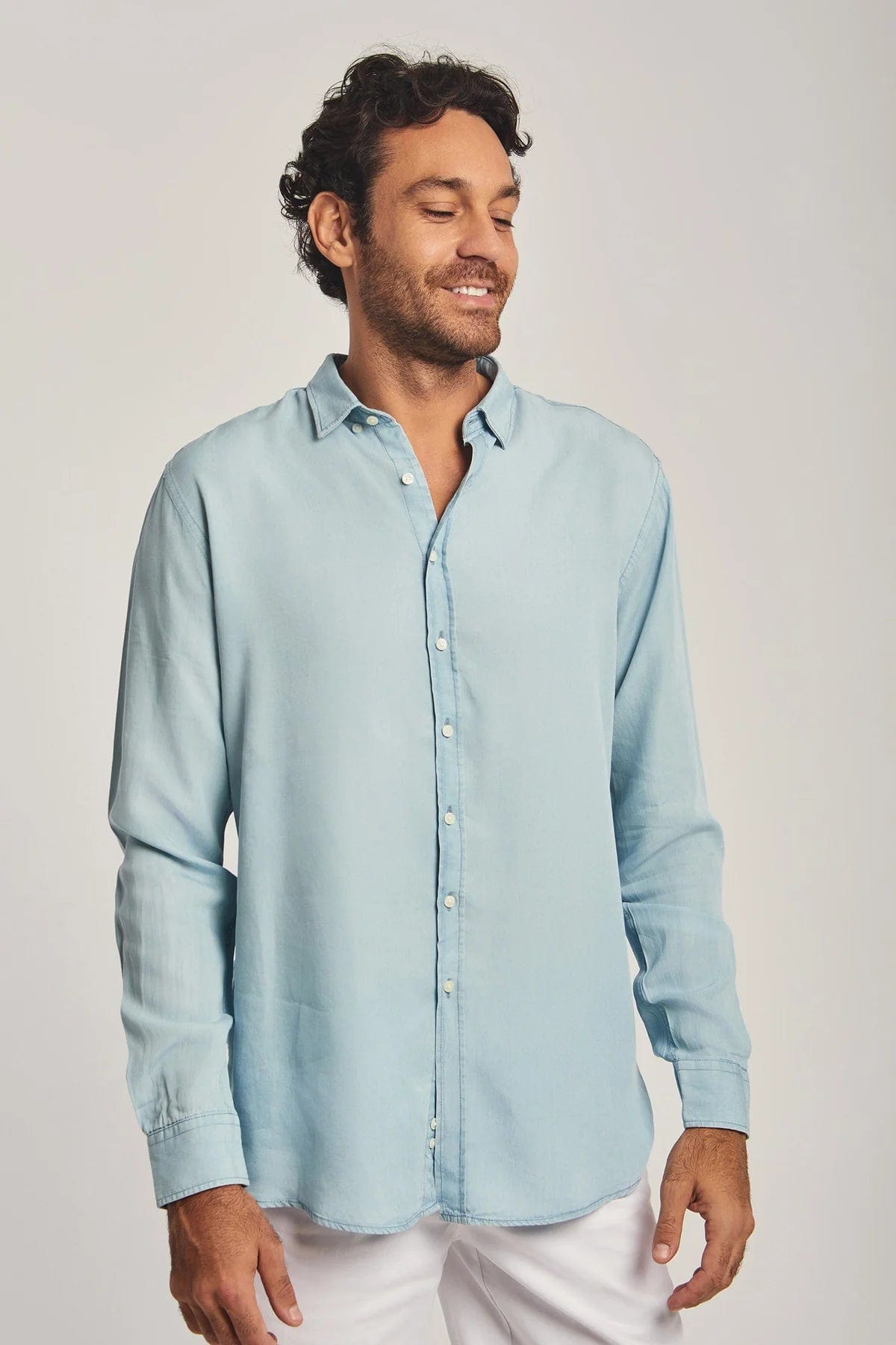 داليدرس قميص رجالي سادة بكم طويل بأزرار أمامية