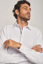 داليدرس قميص رجالي سادة كم طويل بياقة أبيض