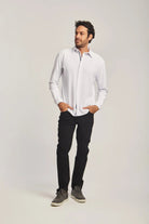 داليدرس قميص رجالي سادة كم طويل بياقة أبيض