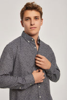 داليدرس قميص منقط بأزرار أمامية كم طويل رجالي نيلي