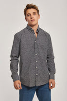 داليدرس قميص منقط بأزرار أمامية كم طويل رجالي نيلي