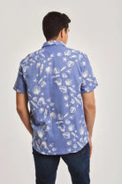 داليدرس قميص رجالي منقوش بأزرار أمامية نص كم أزرق