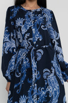 داليدرس فستان نسائي منقوش بأزرار أمامية كم طويل