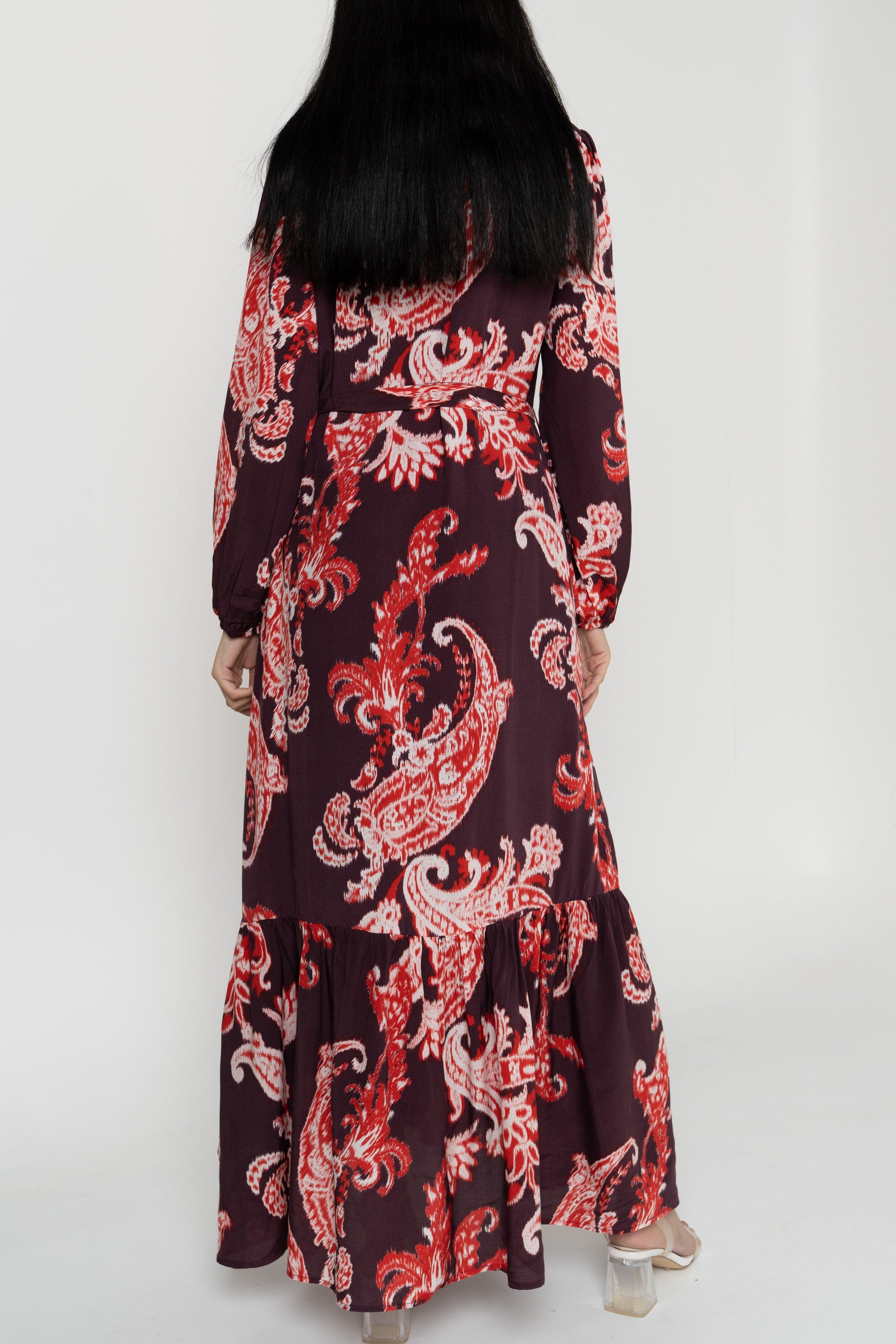 داليدرس فستان نسائي منقوش بأزرار أمامية كم طويل