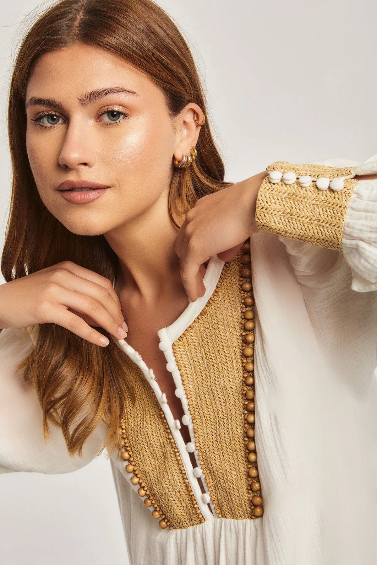 داليدرس فستان ميدي واسع كم طويل منقوش من الصدر نسائي أنثراسايت