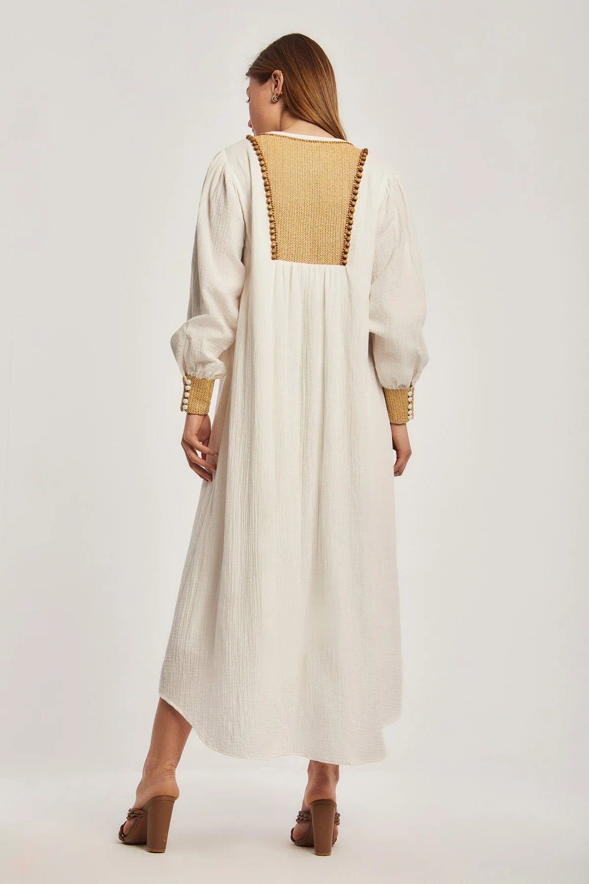 داليدرس فستان ميدي واسع كم طويل منقوش من الصدر نسائي أنثراسايت