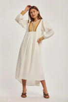 داليدرس فستان ميدي واسع كم طويل منقوش من الصدر نسائي أنثراسايت