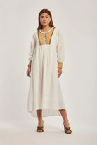 داليدرس فستان ميدي واسع كم طويل منقوش من الصدر نسائي أنثراسايت