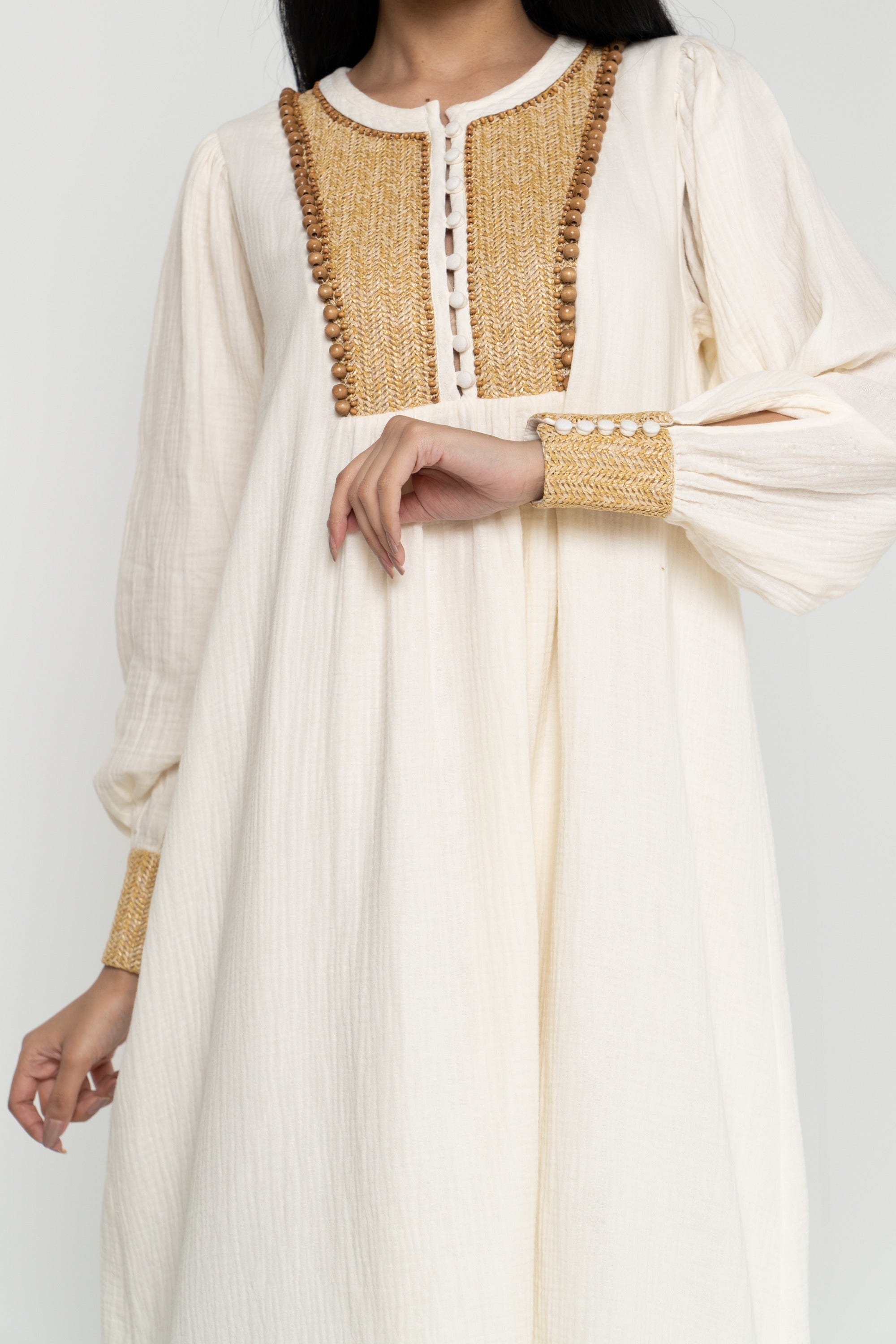 داليدرس فستان ميدي واسع كم طويل منقوش من الصدر نسائي أنثراسايت