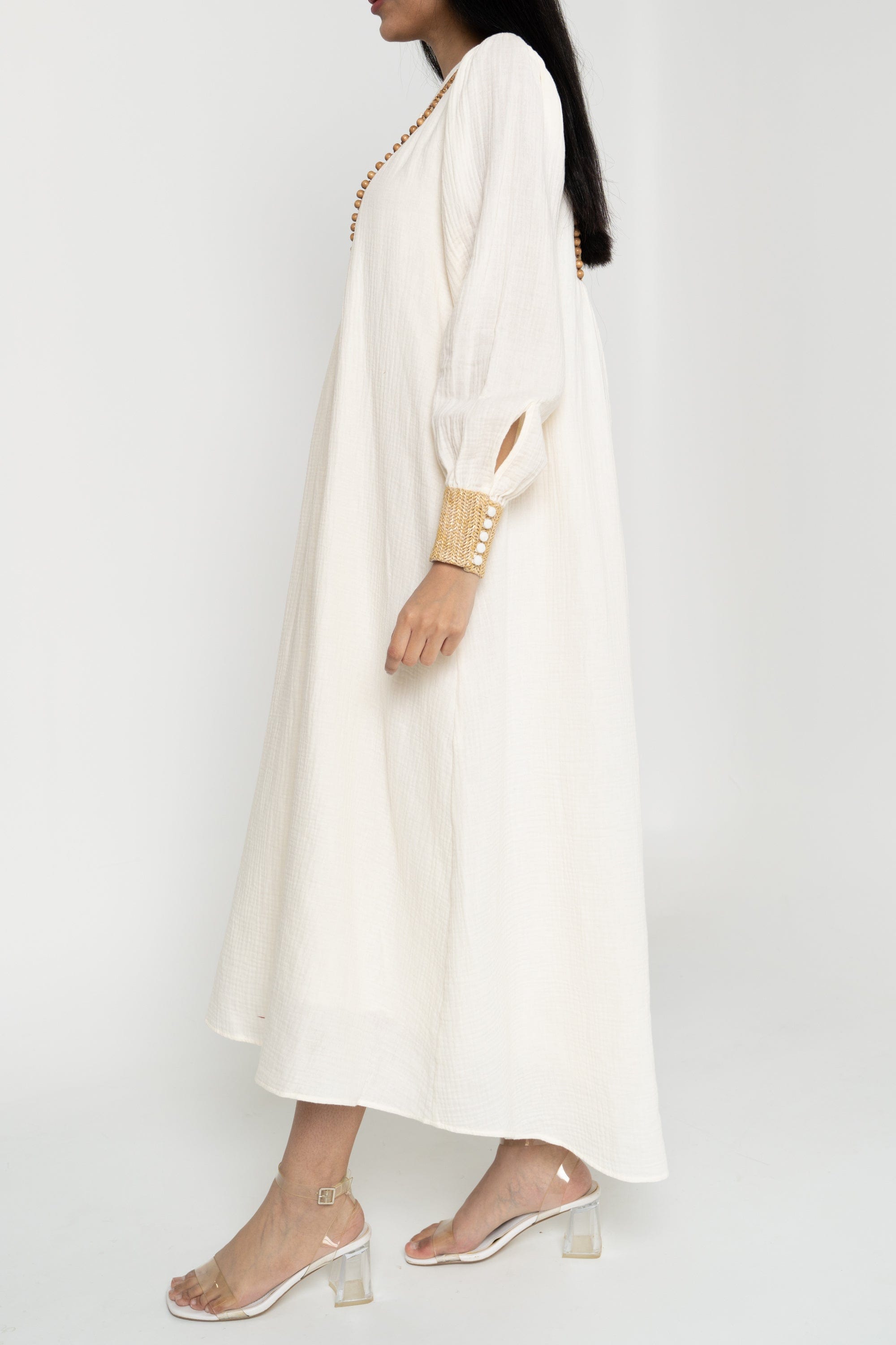 داليدرس فستان ميدي واسع كم طويل منقوش من الصدر نسائي أنثراسايت