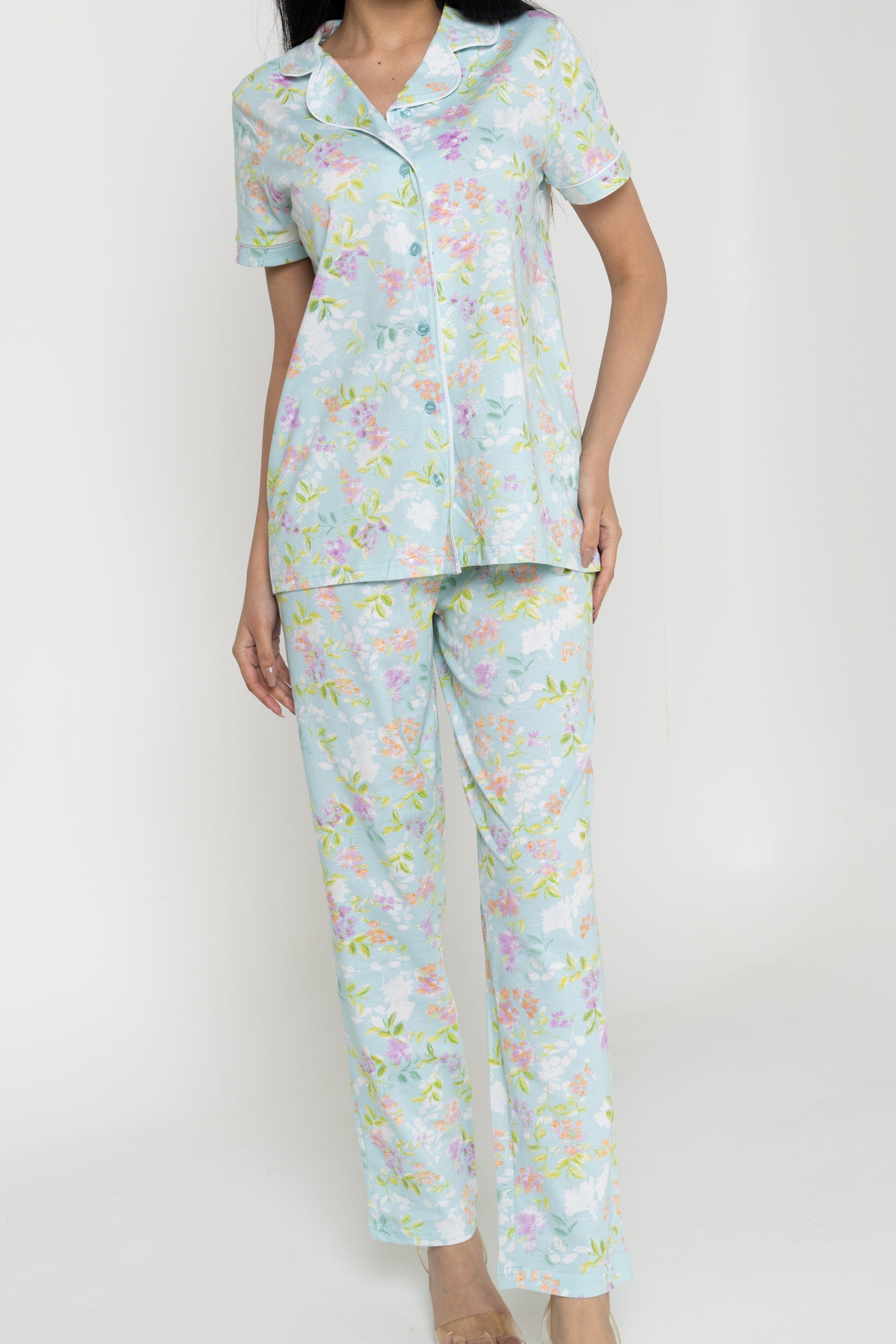 داليدرس بيجامة نسائية مشجرة بأزرار أمامية أرجواني