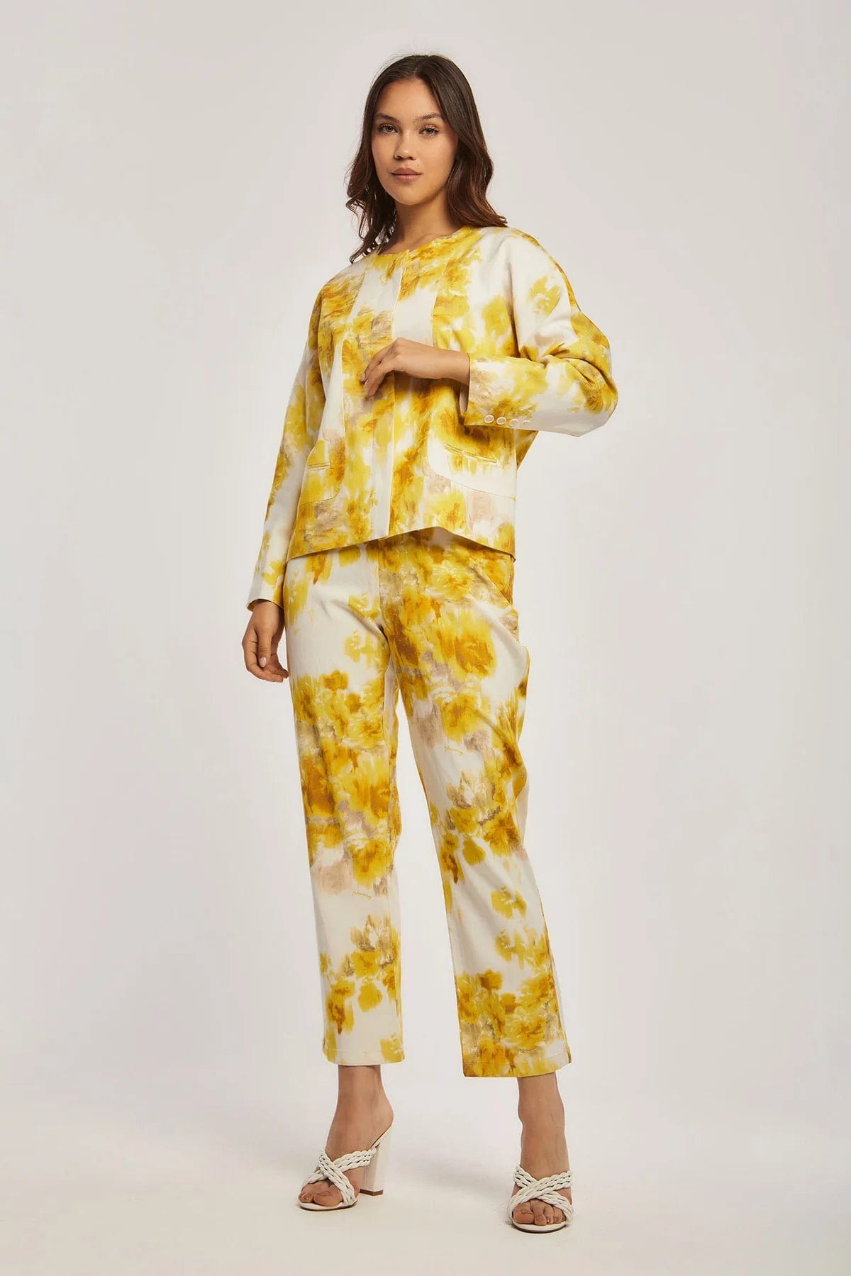 داليدرس جاكيت خفيف نسائي كم طويل مطبوع أصفر