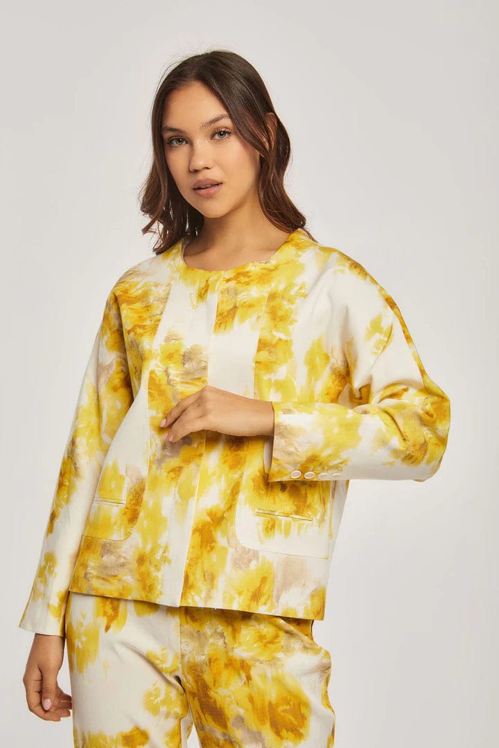 داليدرس جاكيت خفيف نسائي كم طويل مطبوع أصفر