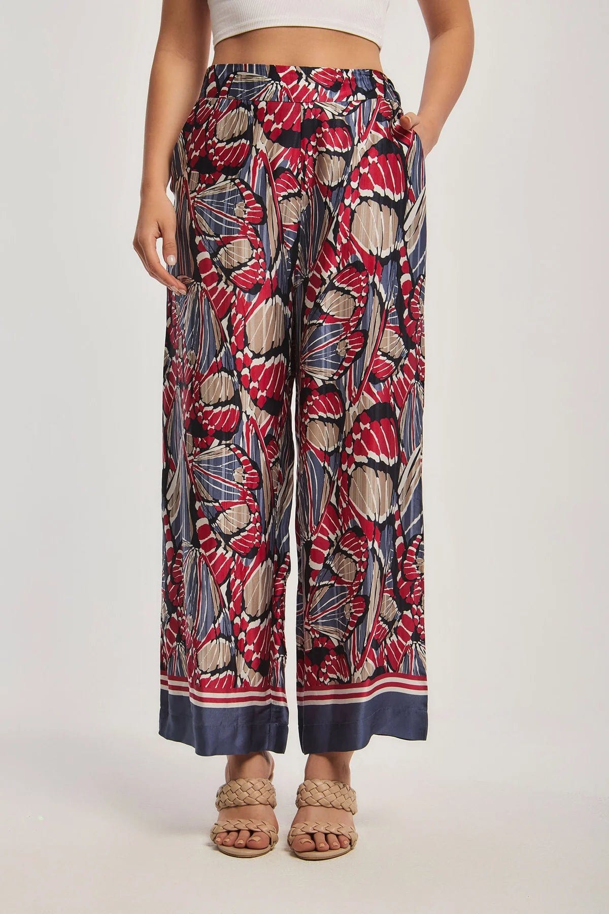 داليدرس بنطلون نسائي مشجر فضفاض أحمر