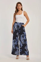 داليدرس بنطلون واسع منقوش نسائي أزرق نيلي