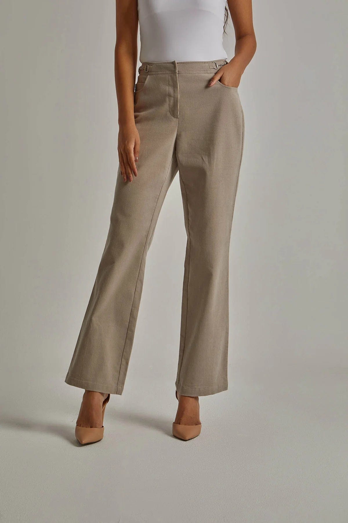 داليدرس بنطلون سادة بجيوب طويل نسائي بني رمادي