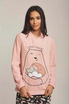 داليدرس بيجامة نسائية بطبعة على الصدر وردي فاتح