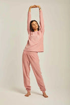 داليدرس بيجامة نسائية بأكمام طويلة بتطريز خفيف وردي فاتح