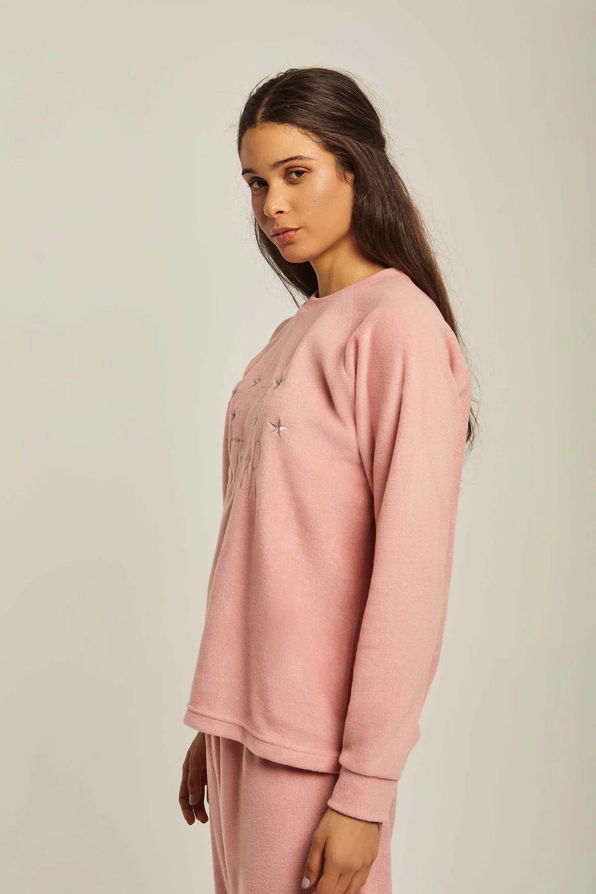 داليدرس بيجامة نسائية بأكمام طويلة بتطريز خفيف وردي فاتح