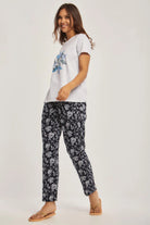 داليدرس بيجامة نسائي قطعتين بنطلون مشجر وتيشيرت نص كم أزرق داكن