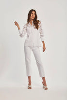 داليدرس بلوزة نسائية مخرمة سادة أوف وايت