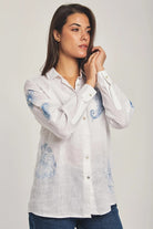 داليدرس بلوزة مطرزة بالورود كم طويل نسائي أبيض