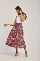 داليدرس تنورة نسائية ميدي مشجرة بأزرار أمامية متعدد الألوان