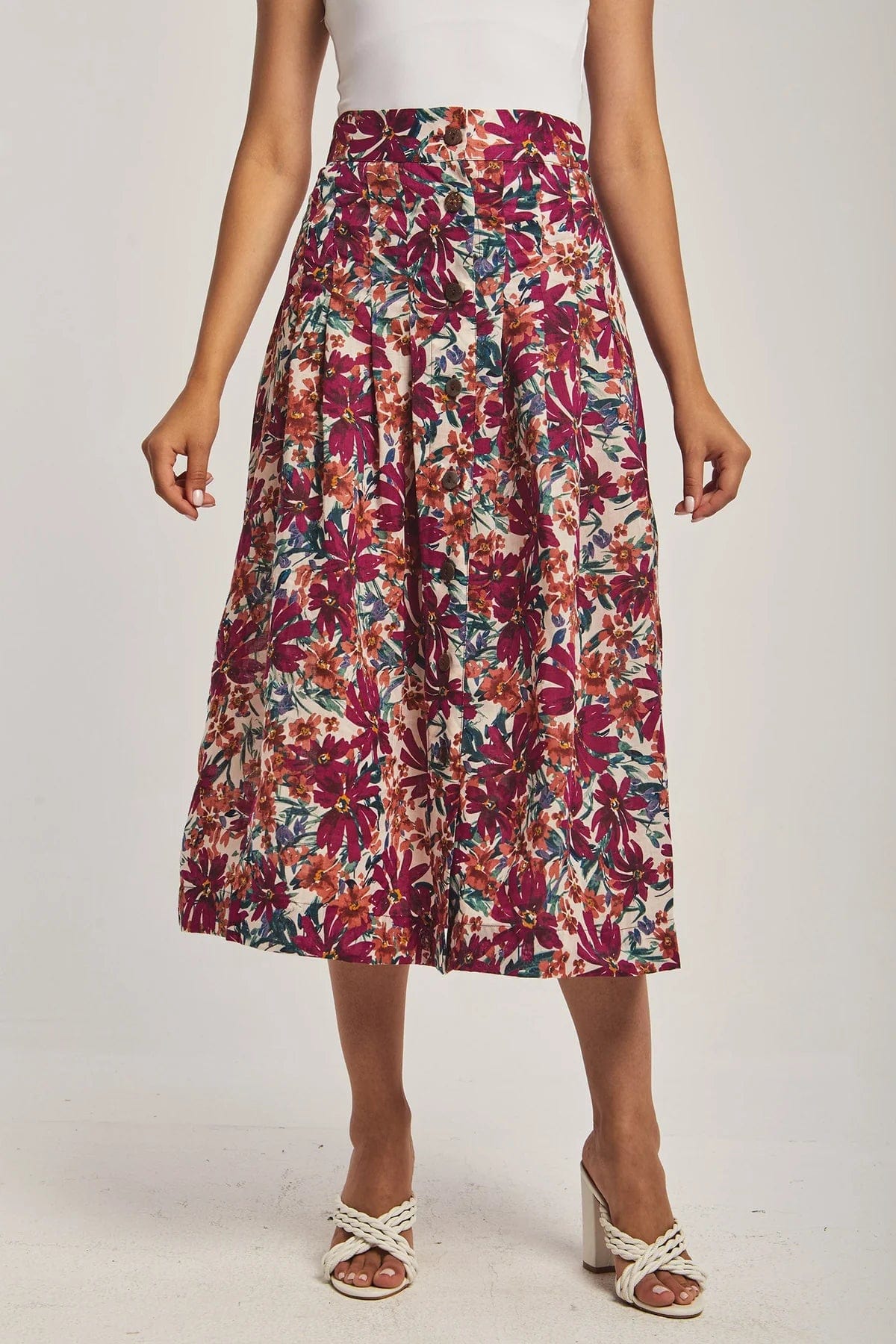 داليدرس تنورة نسائية ميدي مشجرة بأزرار أمامية متعدد الألوان