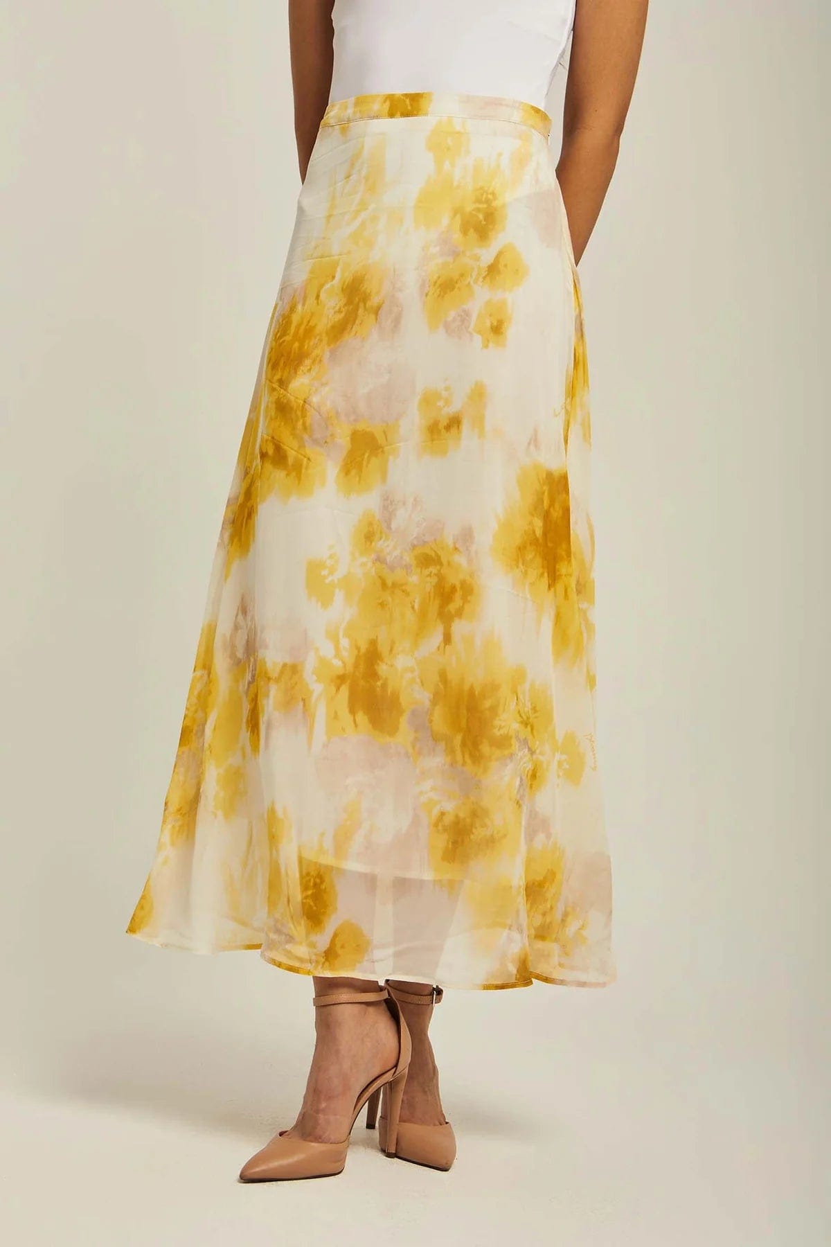 داليدرس تنورة نسائية منقوشة طويلة أصفر بريمروز