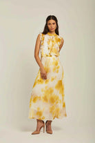 داليدرس تنورة نسائية منقوشة طويلة أصفر بريمروز