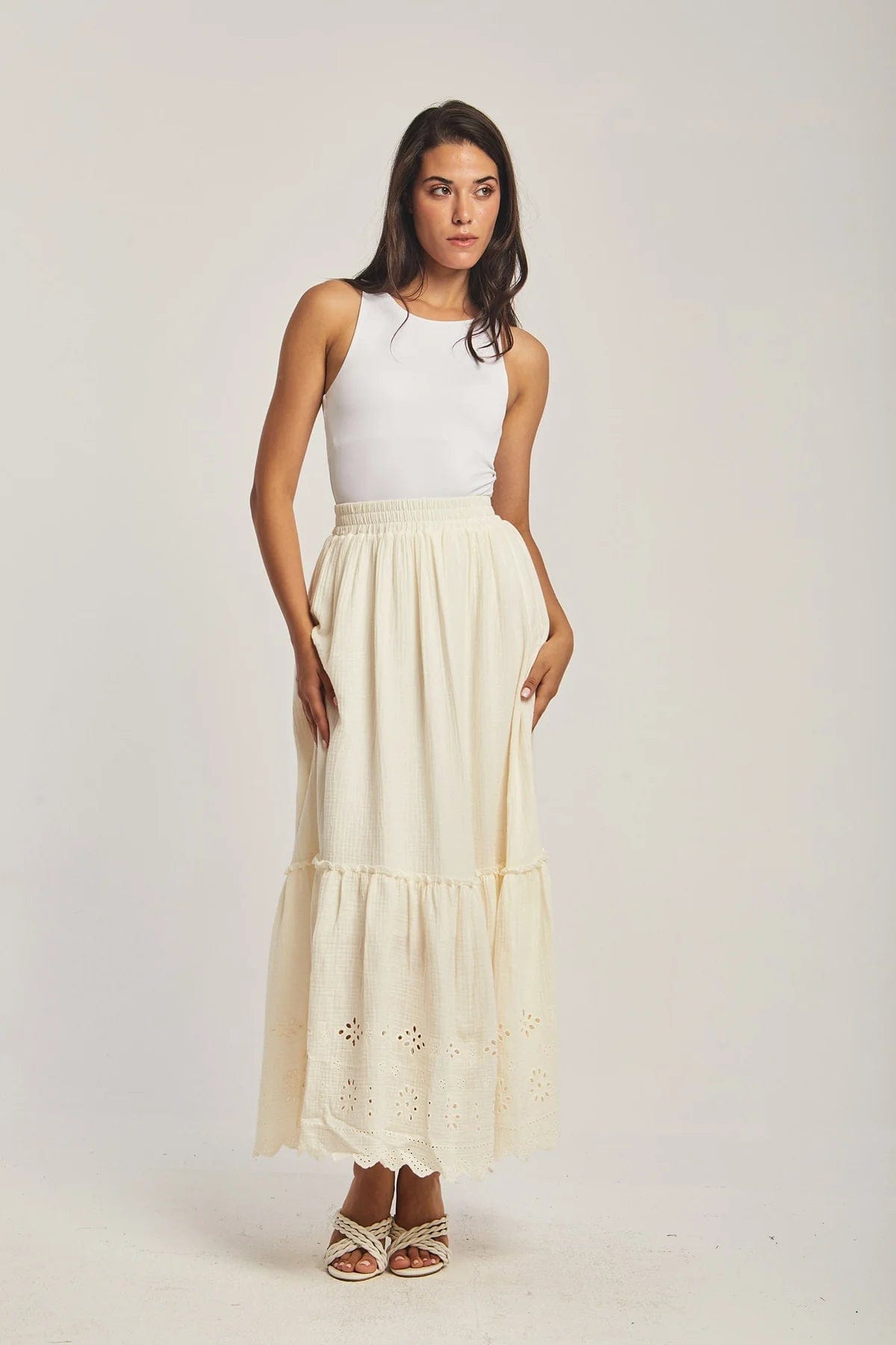 داليدرس تنورة نسائية سادة بخصر مرتفع أنثراسايت