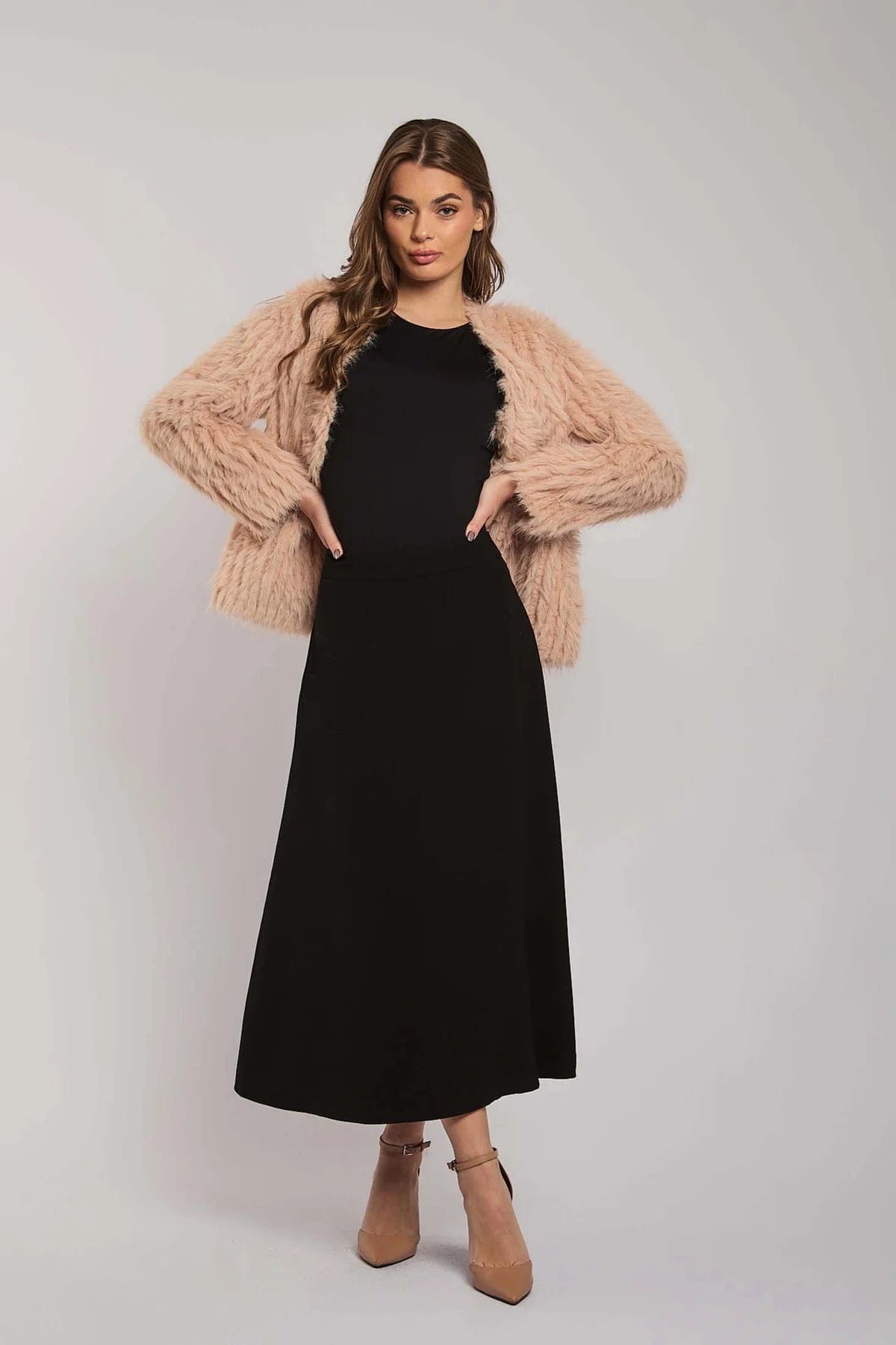 داليدرس تنورة نسائية ميدي سادة نسائي أسود