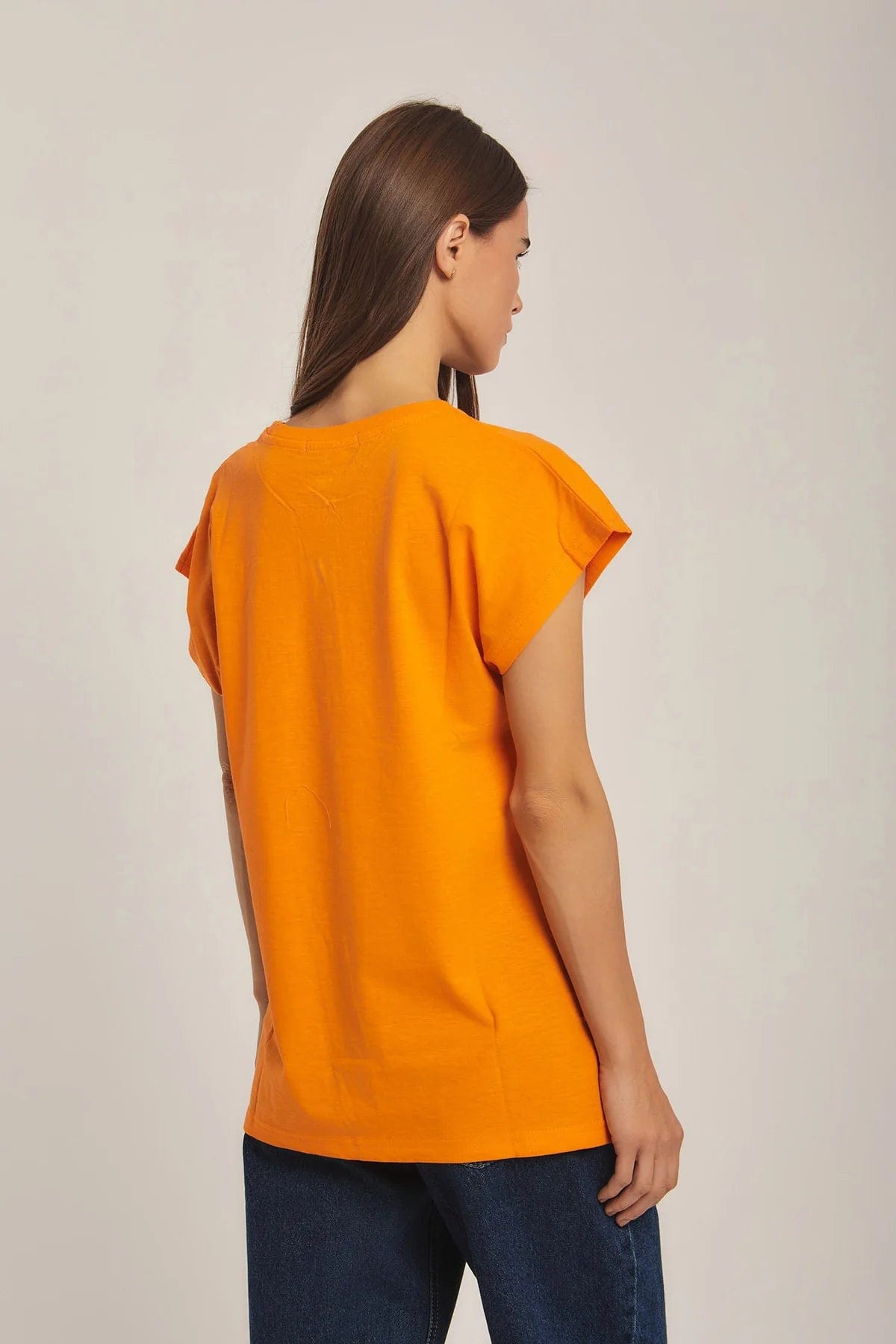 داليدرس تي شيرت نسائي مطبوع بأكمام قصيرة برتقالي