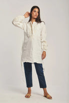 داليدرس تونك نسائي مطرز بأكمام طويلة أوف وايت