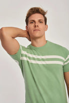 داليدرس تيشيرت مخطط بالعرض نص كم رجالي الباستيل الأخضر