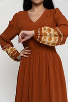 داليدرس فستان طويل كم طويل منقوش بف نسائي متعدد الألوان