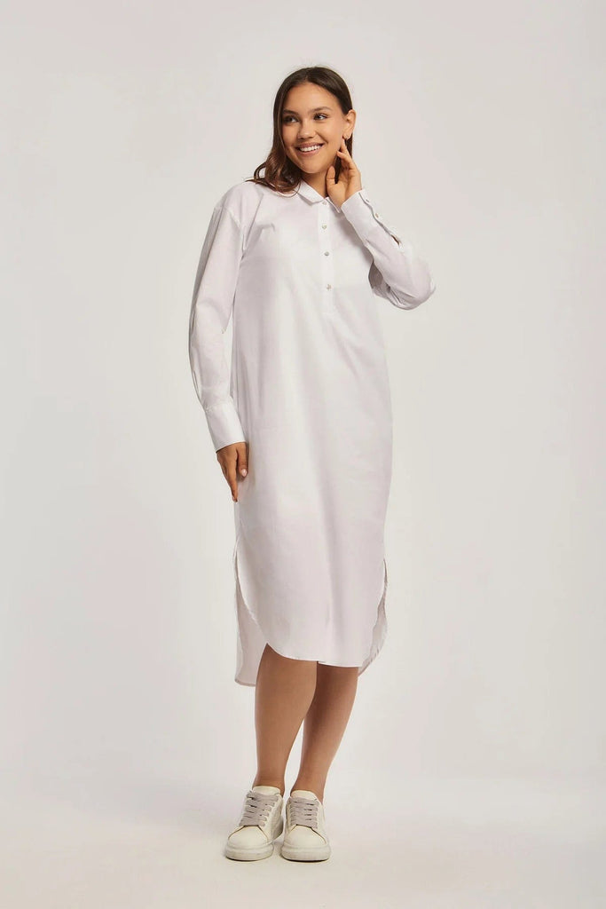 داليدرس فستان نسائي سادة مفتوح من الجنبين أبيض