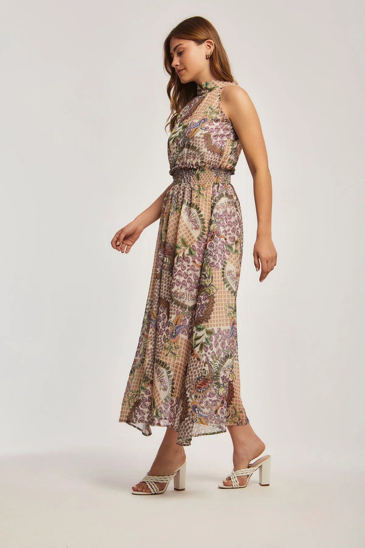 داليدرس فستان نسائي مشجر مزموم من الخصر متعدد الألوان