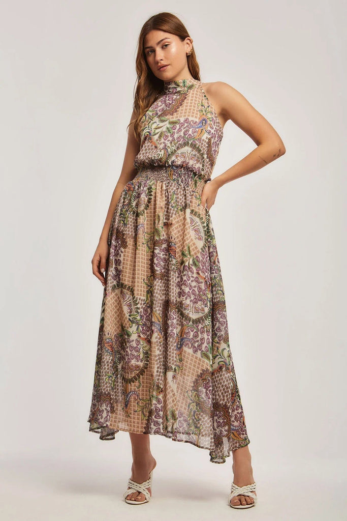 داليدرس فستان نسائي مشجر مزموم من الخصر متعدد الألوان