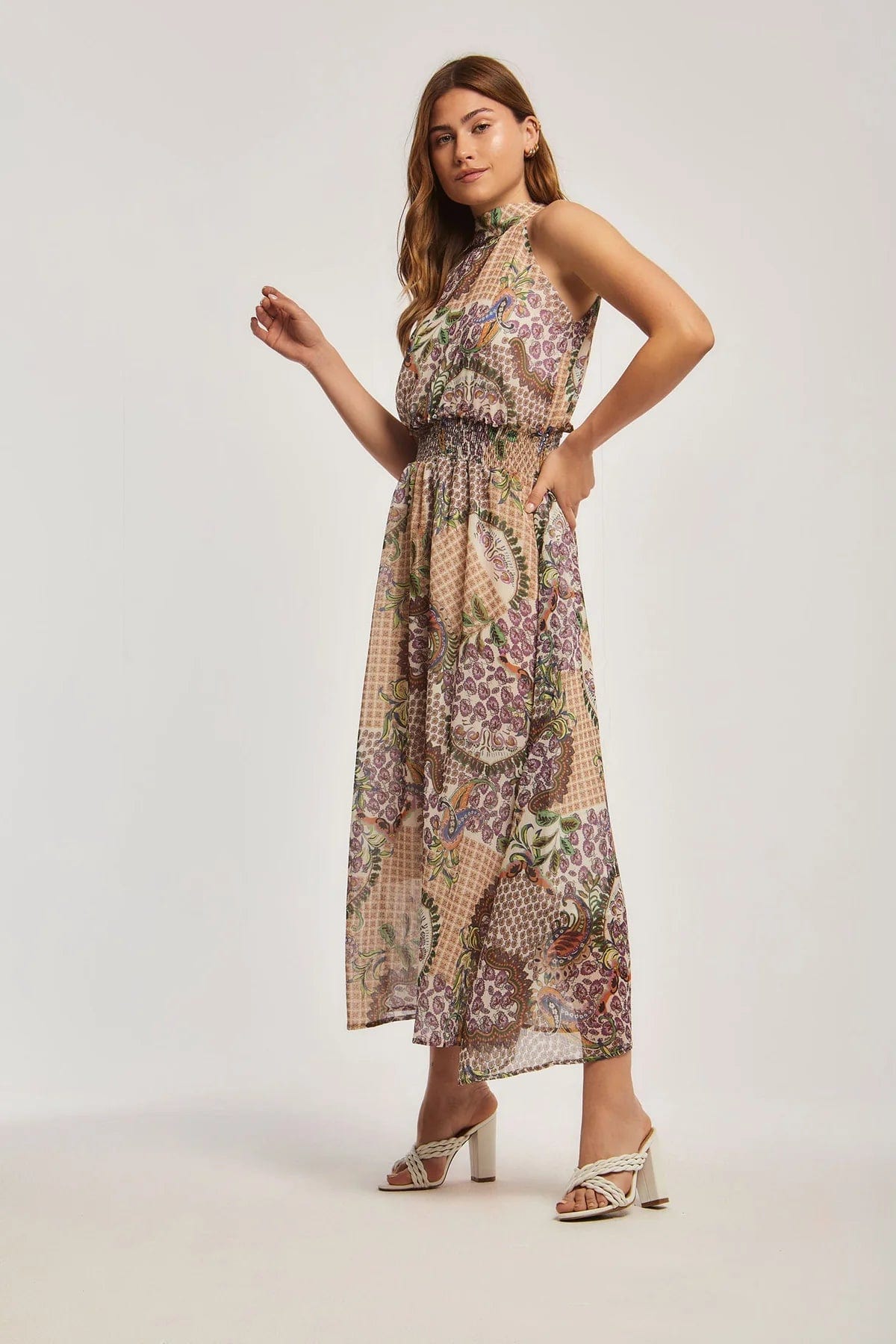 داليدرس فستان نسائي مشجر مزموم من الخصر متعدد الألوان