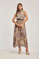 داليدرس فستان نسائي مشجر مزموم من الخصر متعدد الألوان