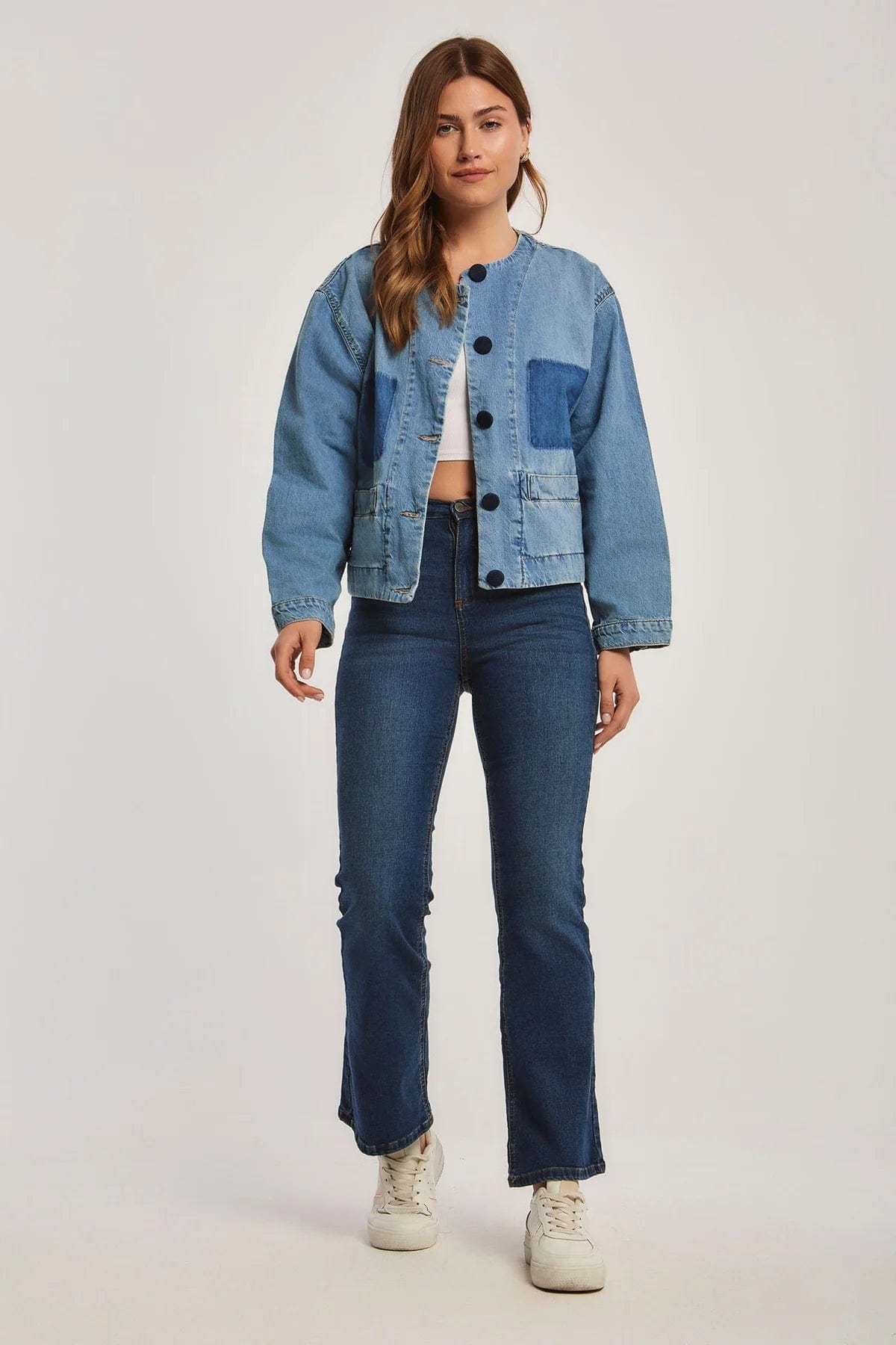 داليدرس سترة نسائية جينز بأزرار أمامية أزرق فاتح