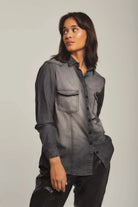 داليدرس بلوزة نسائي جينز بأزرار أمامية كم طويل رمادي شفاف